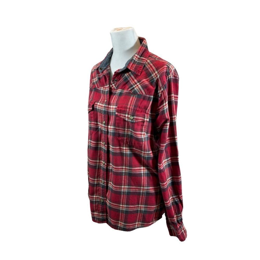 Ladies Jach’s Girlfriend Bea Red White and Blue Snap Button Flannel Top Small